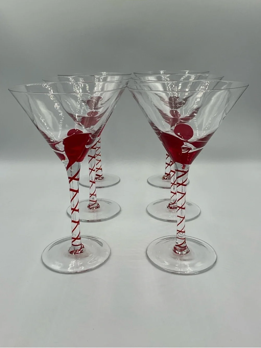PIER 1 Red Drip Drop Swirl Stem Martini Glasses Set of 6